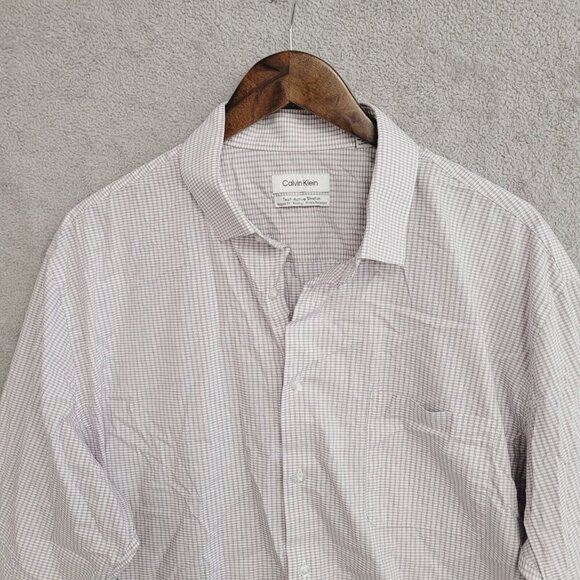NWOT Calvin Klein Mens XL Tech Active Stretch Button-Down Shirt White & Purple - Picture 6 of 7